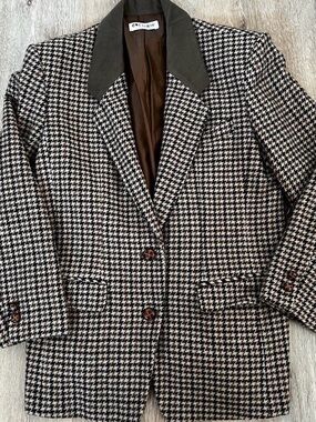Vintage Ceceline Tan and Brown Houndstooth Blazer